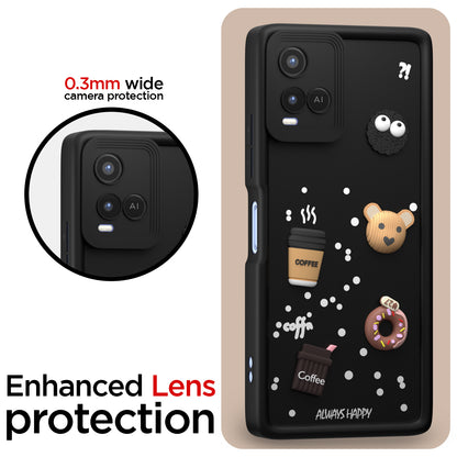 Pikkme Vivo Y21 2021 / Y33s Cute Fun Cartoon 3D Bear Coffee Back Cover (Black)