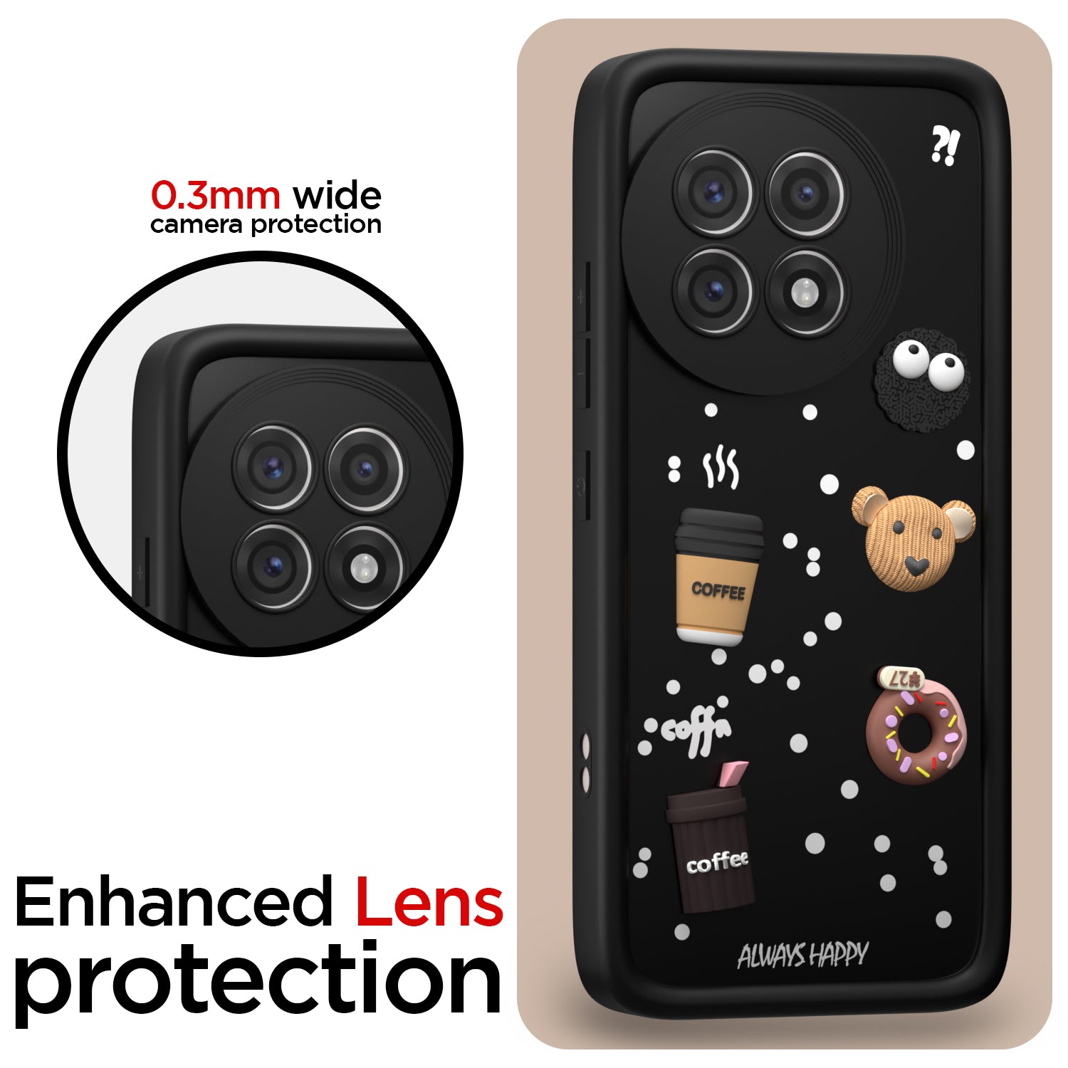 Pikkme OnePlus 13R 5G Cute Fun Cartoon 3D Bear Coffee Back Cover (Black)