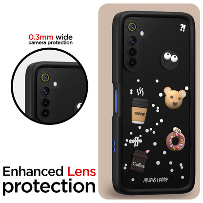 Pikkme Realme 6 / 6i Cute Fun Cartoon 3D Bear Coffee Back Cover (Black)