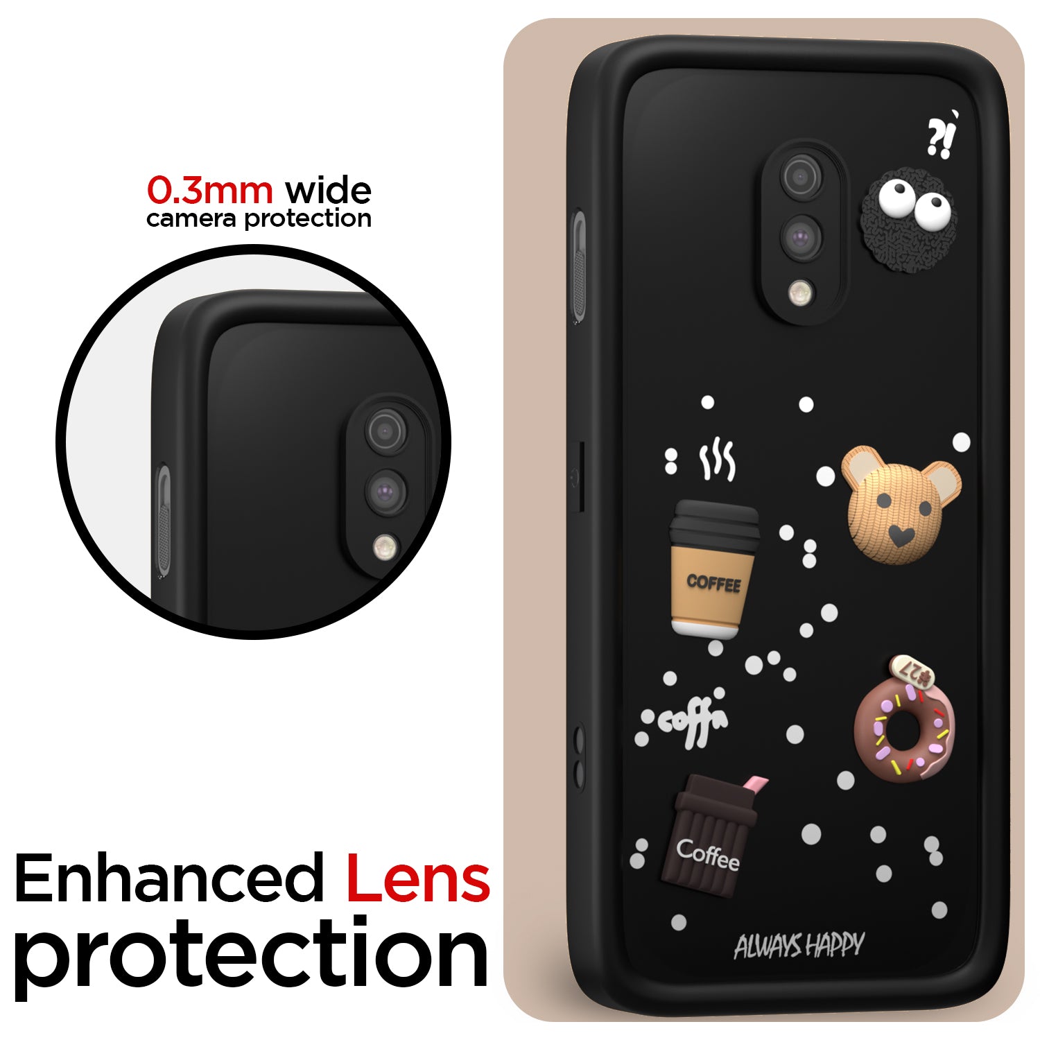 Pikkme One Plus 7 Cute Fun Cartoon 3D Bear Coffee Back Cover (Black)