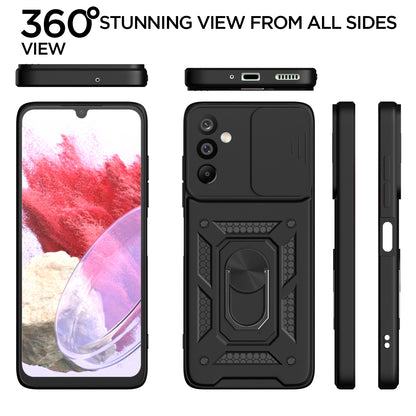 Pikkme Samsung Galaxy M16 5G Sliding Camera Shield & Stand D10 Tough Armor Back Cover (Black)