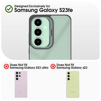 Pikkme Samsung Galaxy S23 FE 5G Bracket Stand Case with Camera Protection Rings Bumper case (Grey)