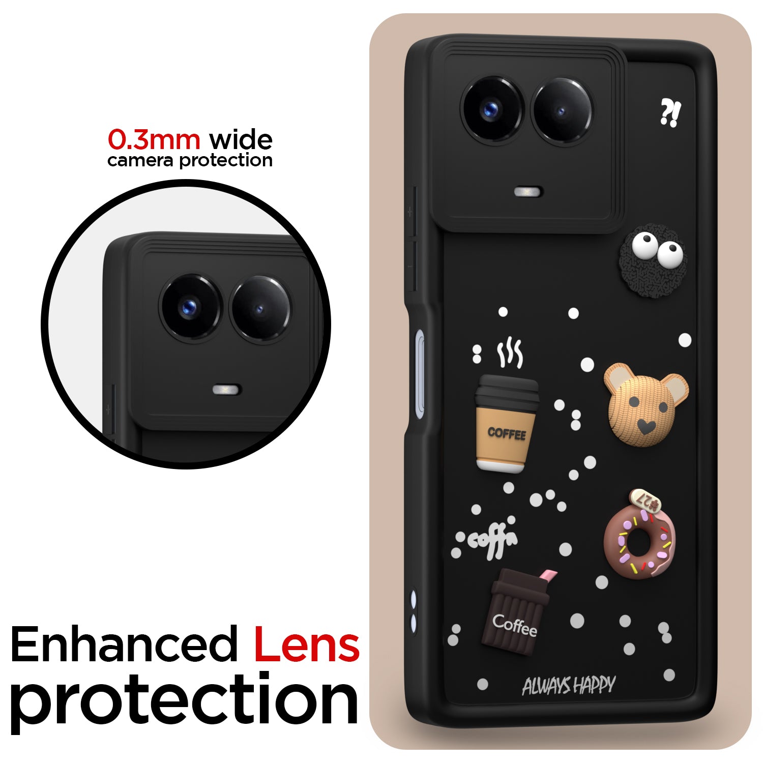 Pikkme Realme 11 / 11X 5G / Narzo 60X 5G Cute Fun Cartoon 3D Bear Coffee Back Cover (Black)