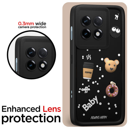 Pikkme One PLus 11 R 5G Cute Fun Cartoon 3D Bear Coffee Back Cover (Black)
