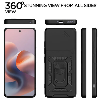Pikkme Motorola Moto G86 Power 5G Sliding Camera Shield & Stand D10 Tough Armor Back Cover (Black)