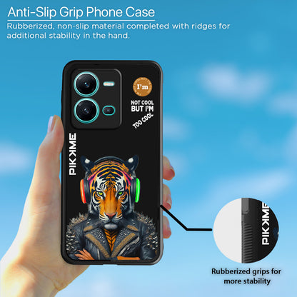 Pikkme Back Cover Pc Tpu + Printed Cool Funky Stylish Black Tiger Swag Raised Edges Camera Protection |Bumper Case For Vivo V25 5G (Design 06)