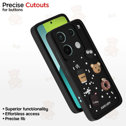 Pikkme Redmi Note 13 Pro 5G / Poco X6 5G Cute Fun Cartoon 3D Bear Coffee Back Cover (Black)