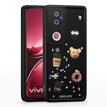 Pikkme Vivo V 50 5G Cute Fun Cartoon 3D Bear Coffee Back Cover (black)