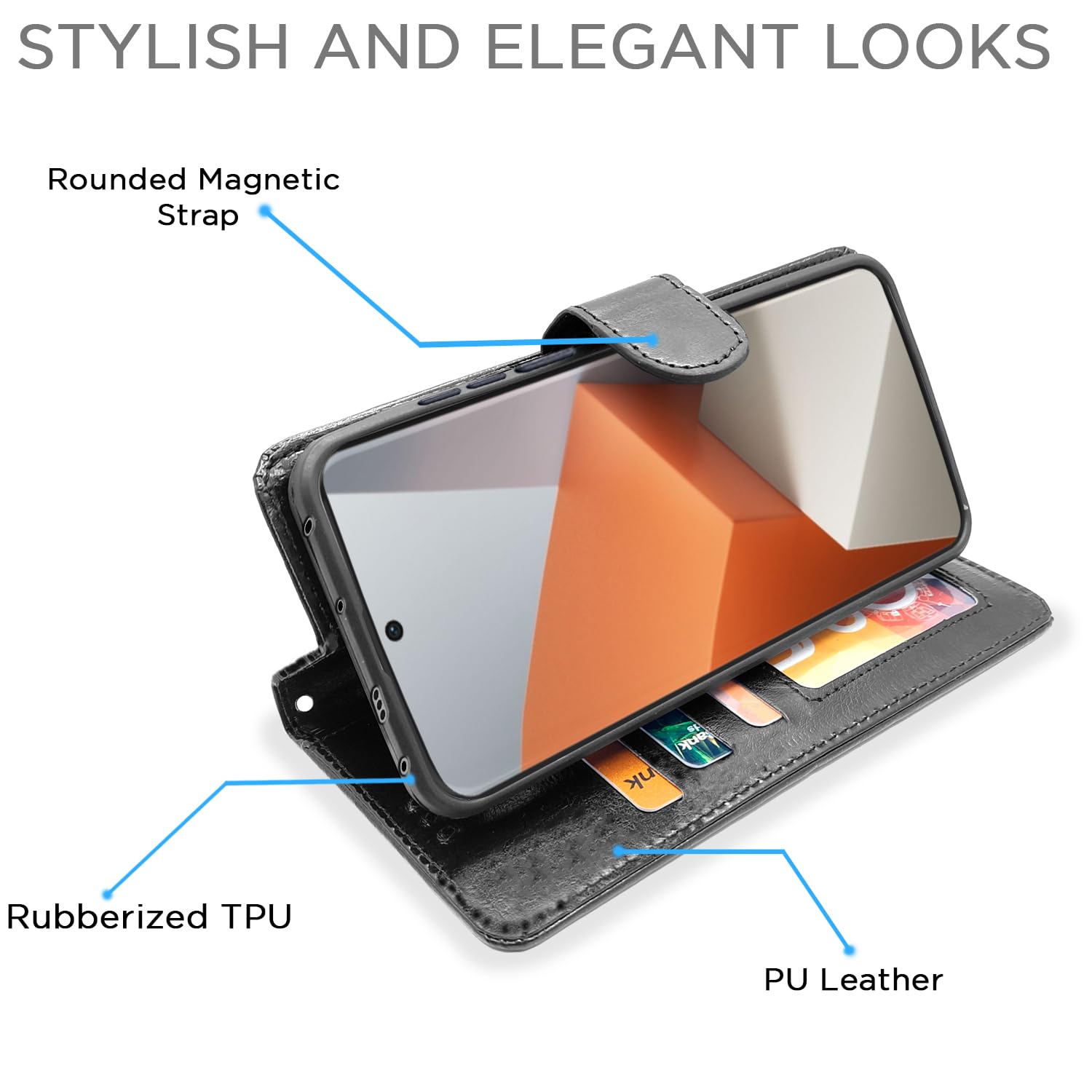 Pikkme Redmi Note 13 Pro Plus 5G  Vintage Flip Cover (Black)