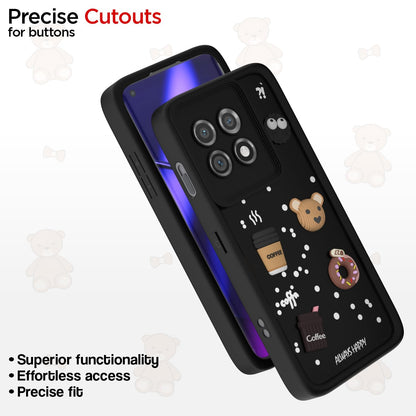 Pikkme OnePlus 11 5G Cute Fun Cartoon 3D Bear Coffee Back Cover (Black)