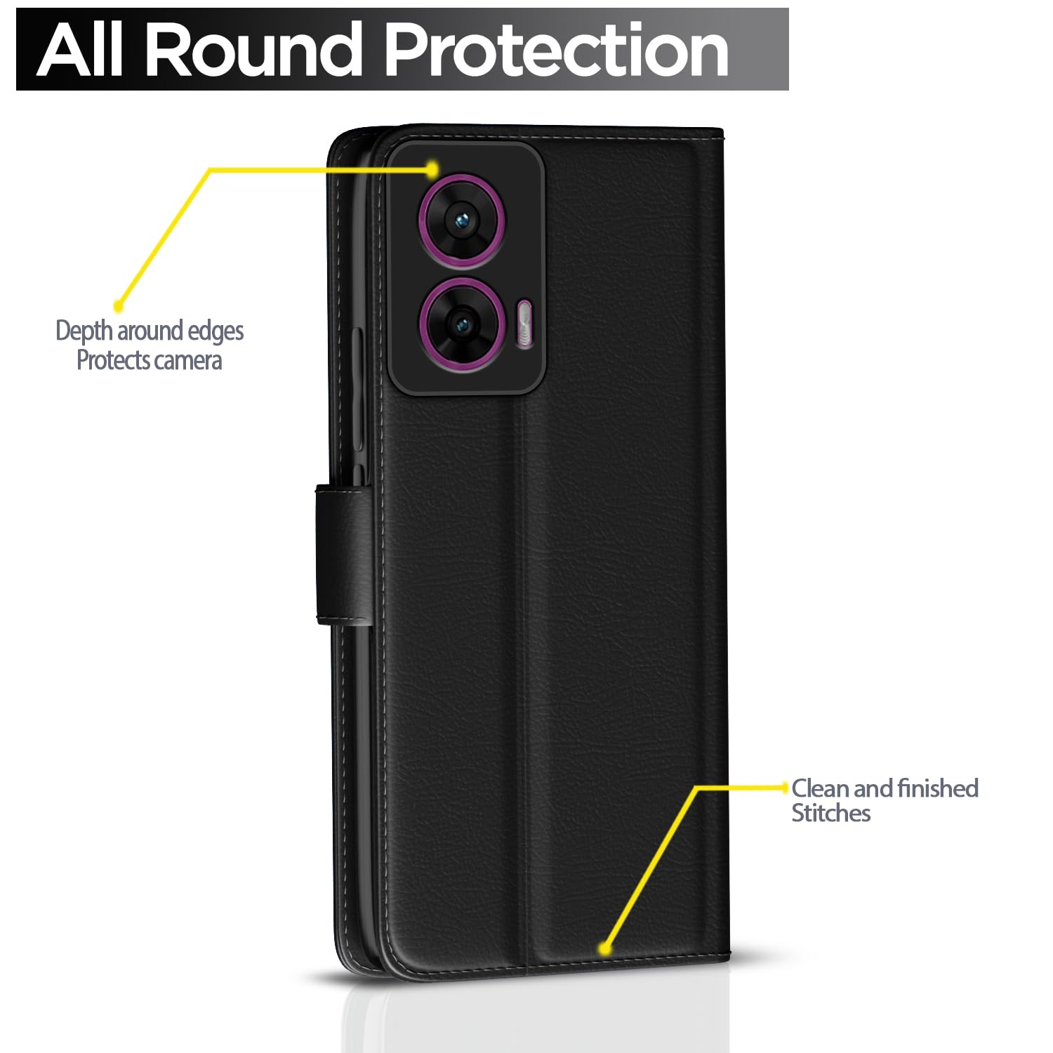Pikkme Motorola Moto G96 5G Premium Leather Finish Vintage Flip Cover (Black)