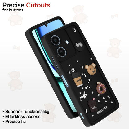 Pikkme Realme Narzo N61 / Realme C61 4G Cute Fun Cartoon 3D Bear Coffee Back Cover (Black)