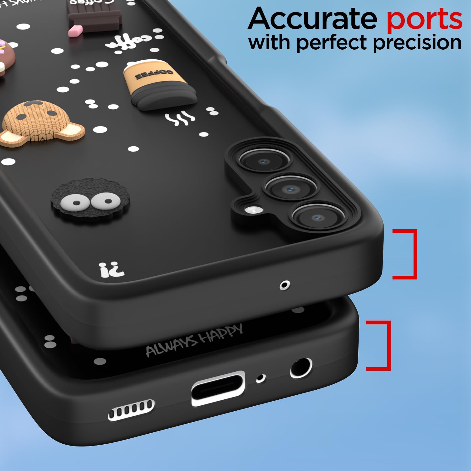 Pikkme Samsung Galaxy A14 4G / A14 5G Cute Fun Cartoon 3D Bear Coffee Back Cover (Black)