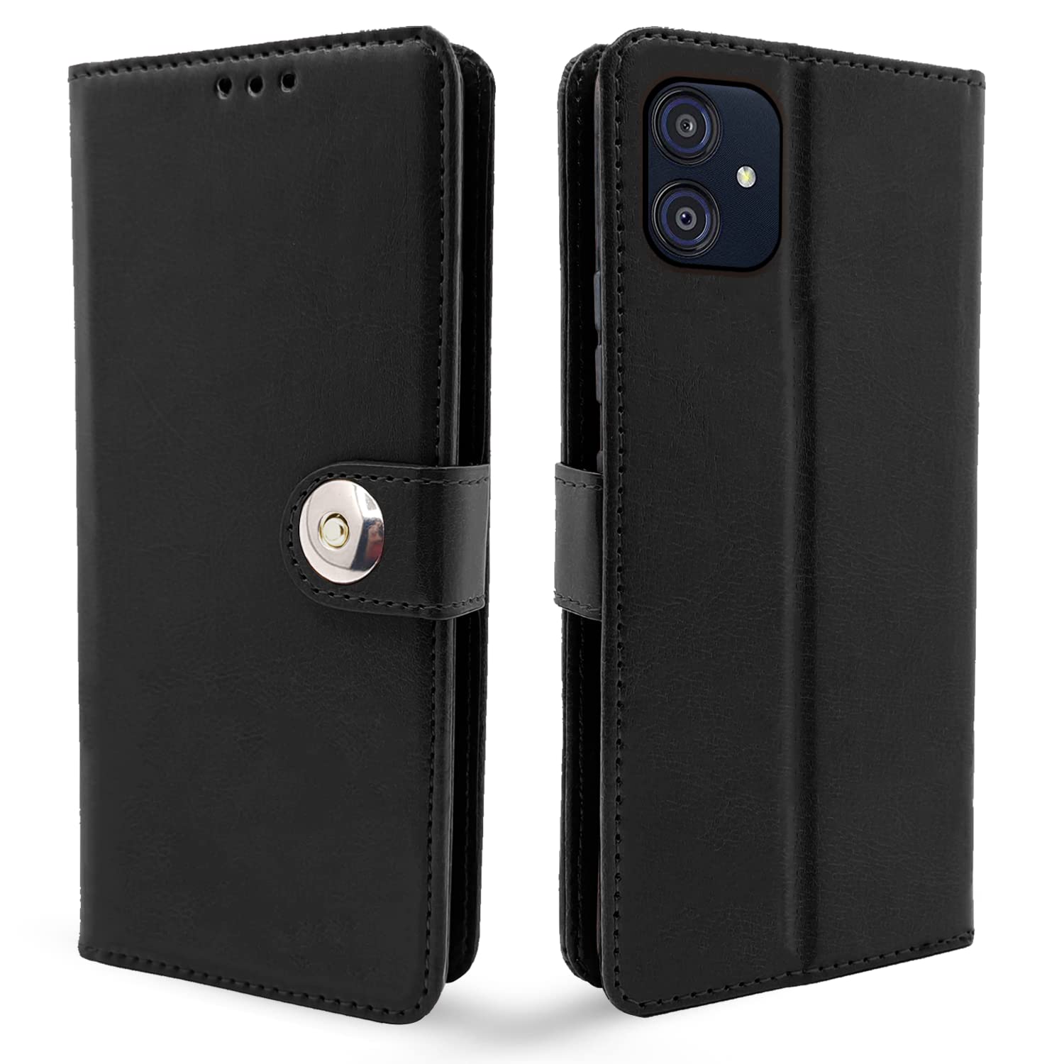 Pikkme button black wallet flip cover for Samsung M04/F04/A04e