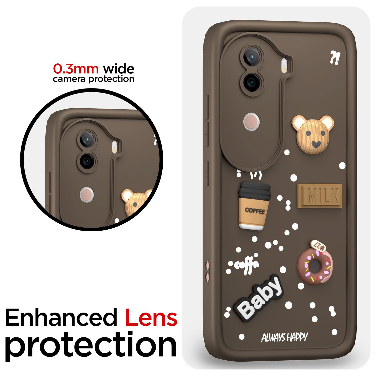 Pikkme iQoo Z9s 5G / Vivo V40e 5G Cute Fun Cartoon 3D Bear Coffee Back Cover (Brown)