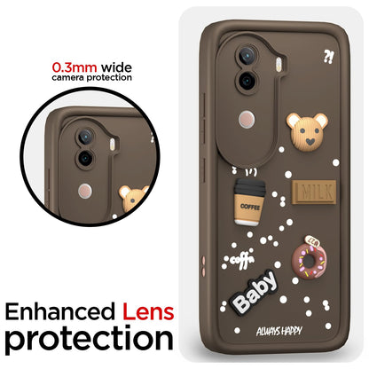Pikkme iQoo Z9s 5G / Vivo V40e 5G Cute Fun Cartoon 3D Bear Coffee Back Cover (Brown)