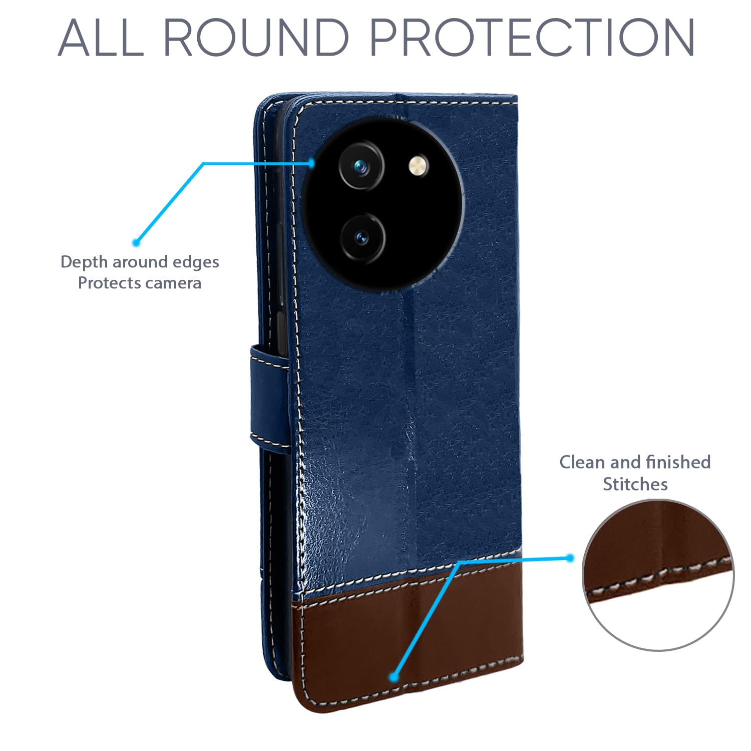 Blue & brown Magnetic wallet flip cover for Vivo T3x/Y200i 5G – Pikkme – photo 2