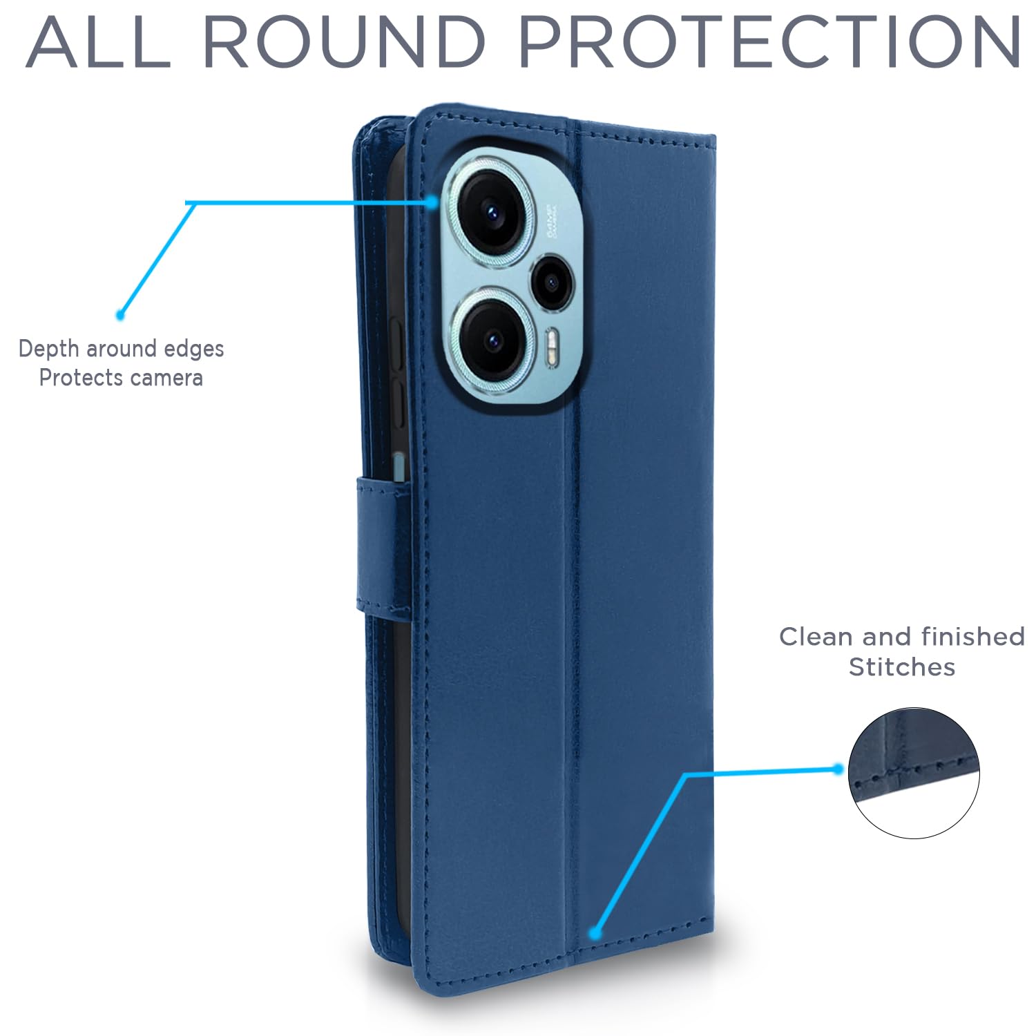 Pikkme Poco F5 5G Vintage Flip Cover (Blue)