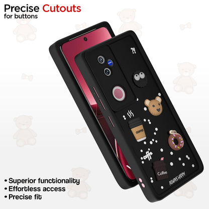 Pikkme Vivo V 50 5G Cute Fun Cartoon 3D Bear Coffee Back Cover (black)