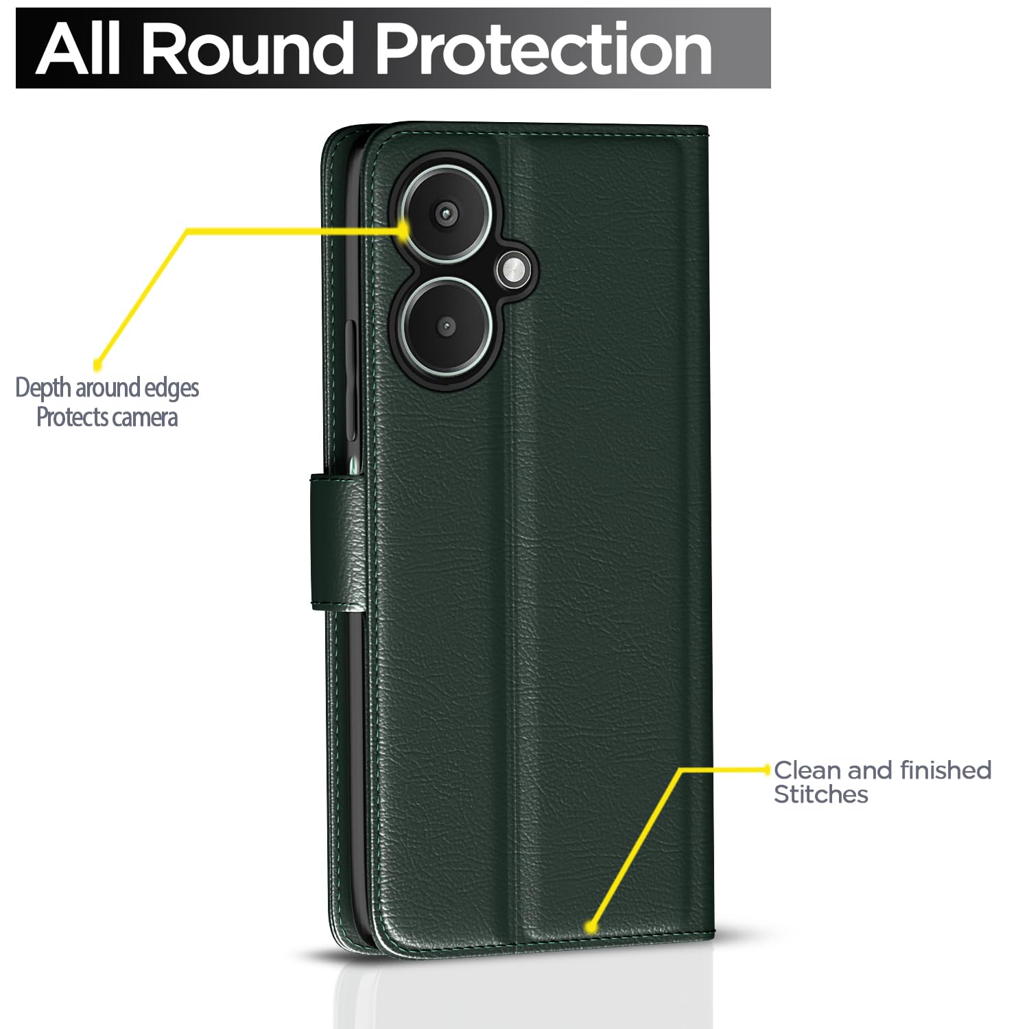 Pikkme Redmi 13C 4G/Poco C65 Vintage Flip Cover (Green)