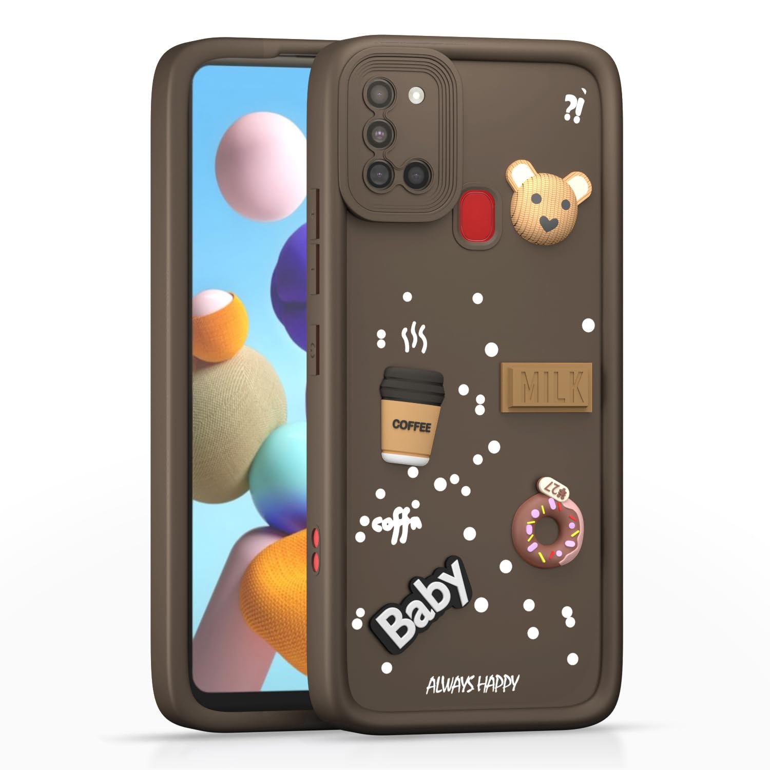 Pikkme Samsung Galaxy A21s Cute Fun Cartoon 3D Bear Coffee Back Cover (Brown)