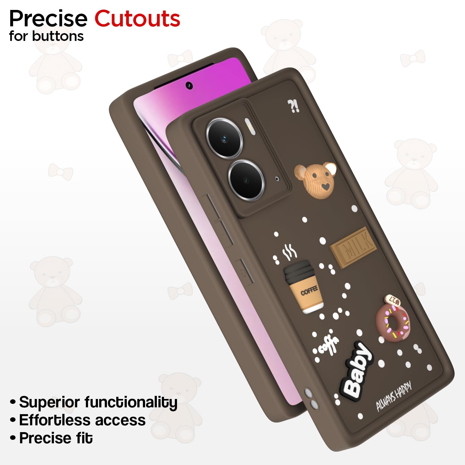 Pikkme Realme P3 5G Cute Fun Cartoon 3D Bear Coffee Back Cover (Brown)