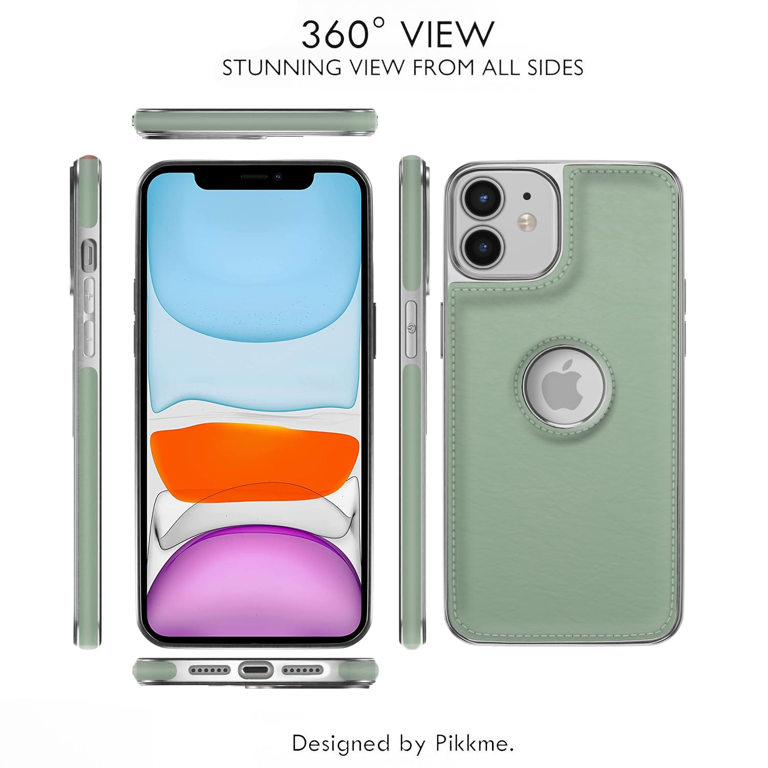 Pikkme iPhone 11 Silver Electroplated Chrome Leather Back Cover (Green)