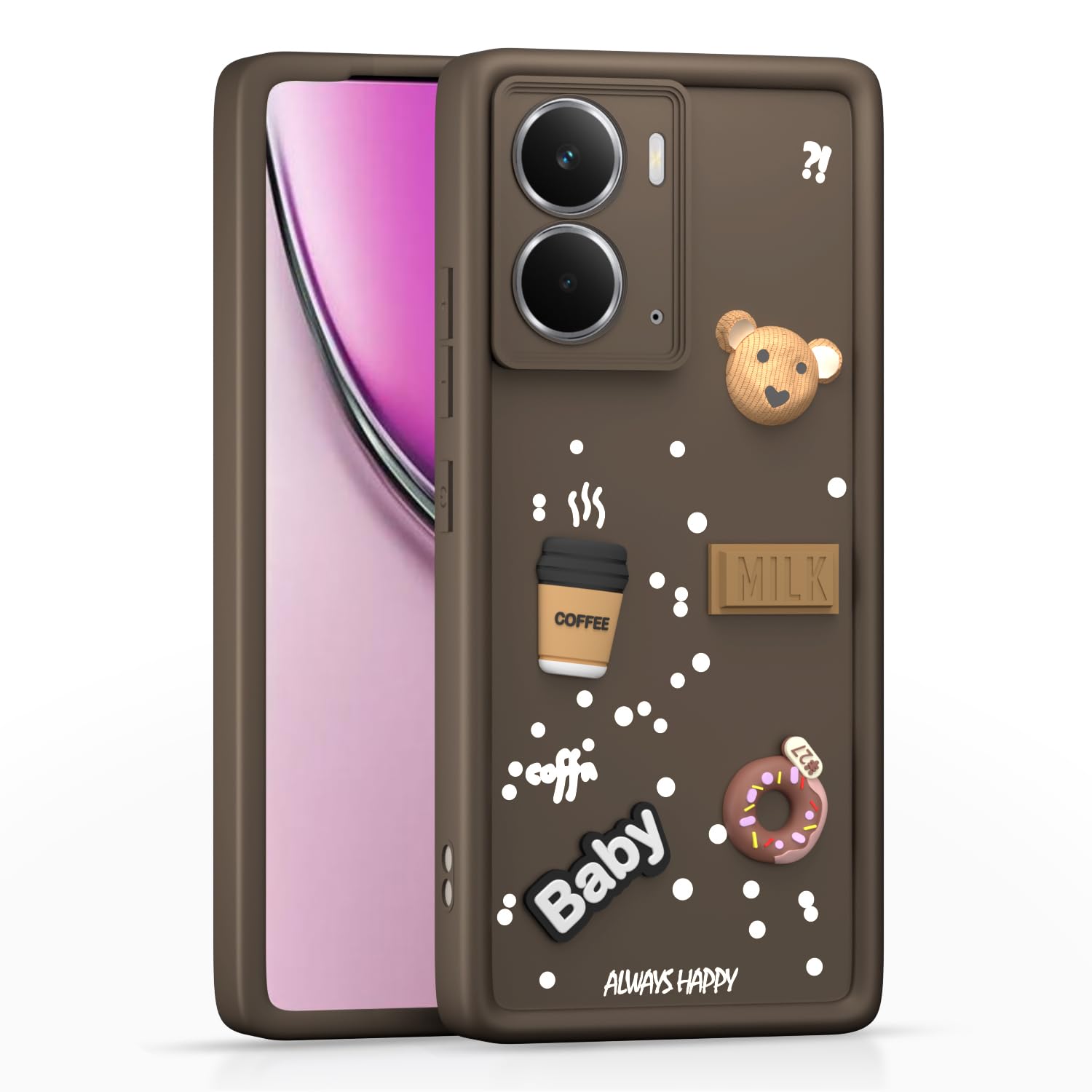 Pikkme Realme P3 5G Cute Fun Cartoon 3D Bear Coffee Back Cover (Brown)