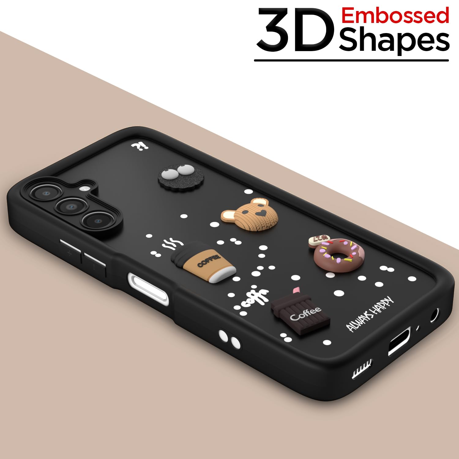 Pikkme Samsung Galaxy A14 4G / A14 5G Cute Fun Cartoon 3D Bear Coffee Back Cover (Black)
