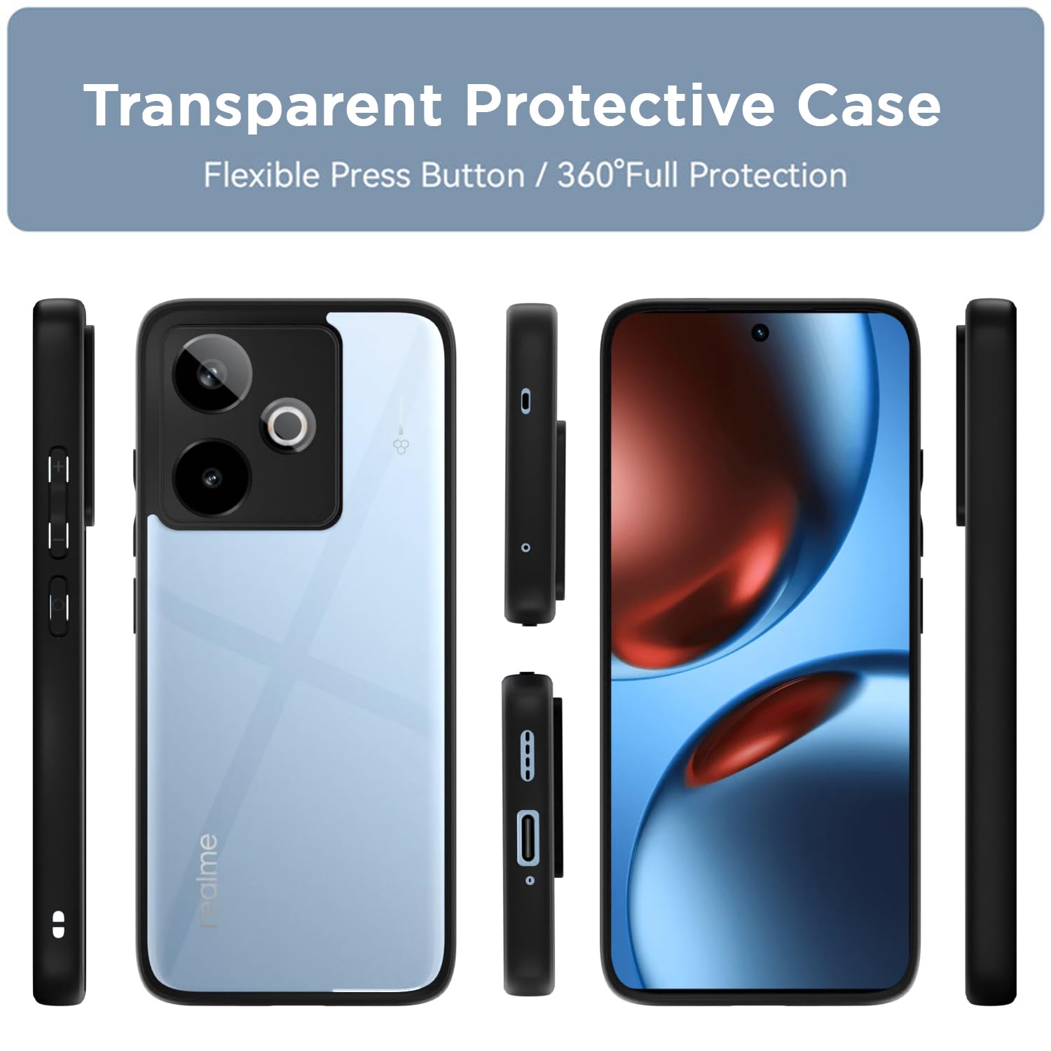 Pikkme Realme GT 7 5G / GT 7T 5G Eagle 2 Shockproof Crystal Clear Sleek Hybrid Armor Back cover (Black)