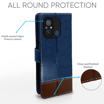 Pikkme Redmi 12C Constrast Flip Cover | Blue & Brown