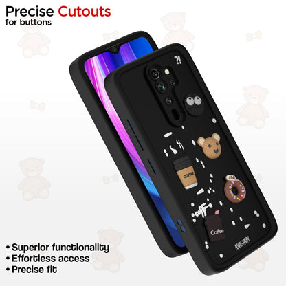 Pikkme Redmi Note 8 Pro Cute Fun Cartoon 3D Bear Coffee Back Cover (Black)