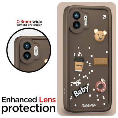 Pikkme Nothing Phone 2 Cute Fun Cartoon 3D Bear Coffee Back Cover (Brown)