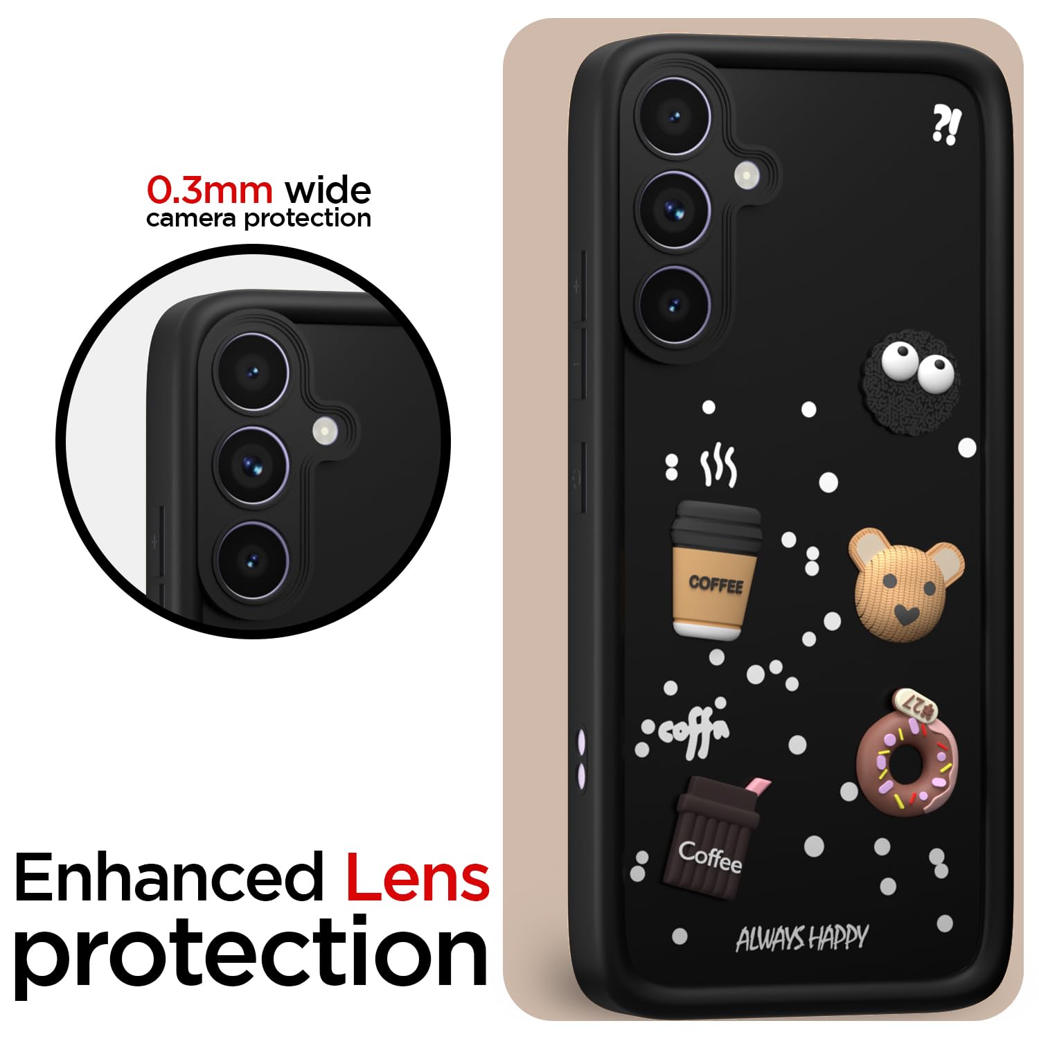 Pikkme Samsung Galaxy A54 5G Cute Fun Cartoon 3D Bear Coffee Back Cover (Black)