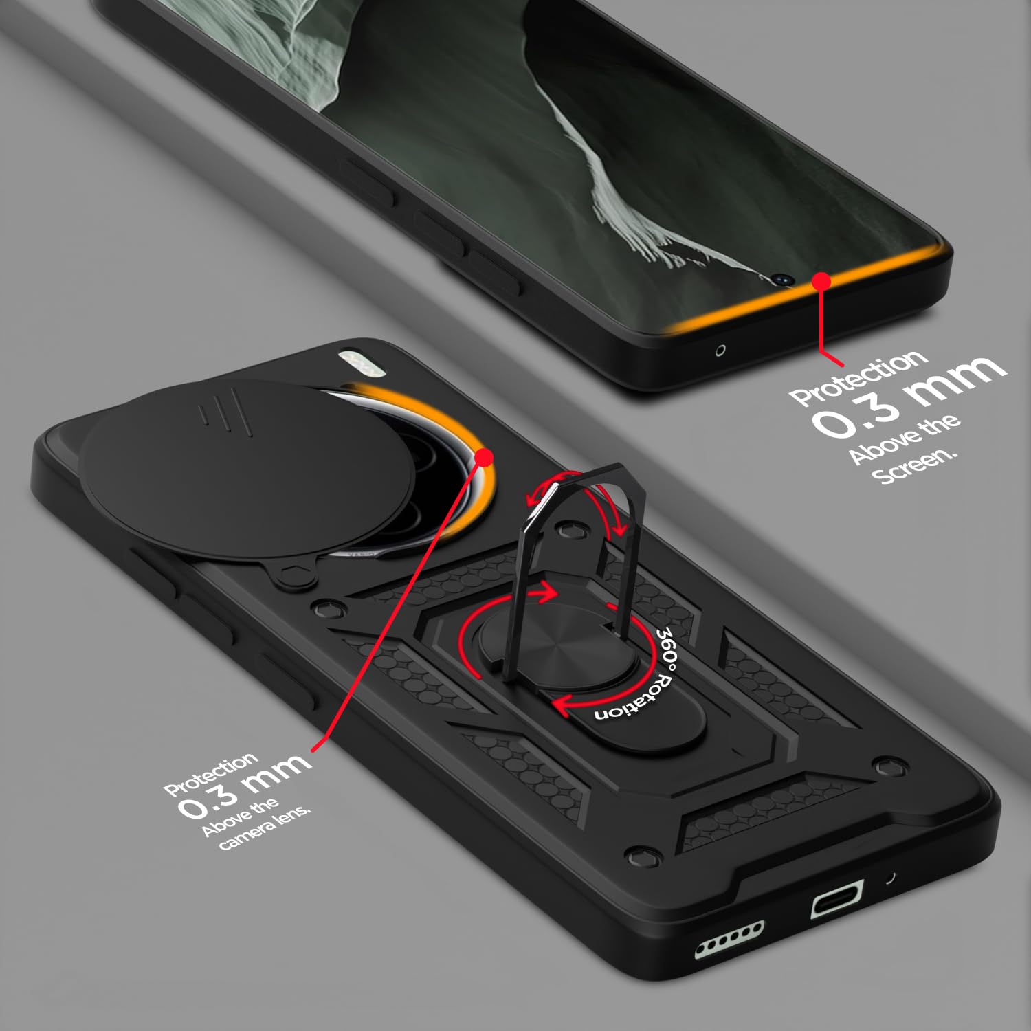Pikkme Vivo X200 5G Sliding Camera Shield & Stand D10 Tough Armor Back Cover (Black)
