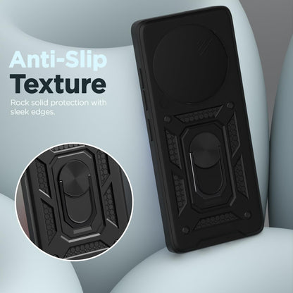 Pikkme Redmi Note 14 Pro Plus 5G Sliding Camera Shield & Stand D10 Tough Armor Back Cover (Black)