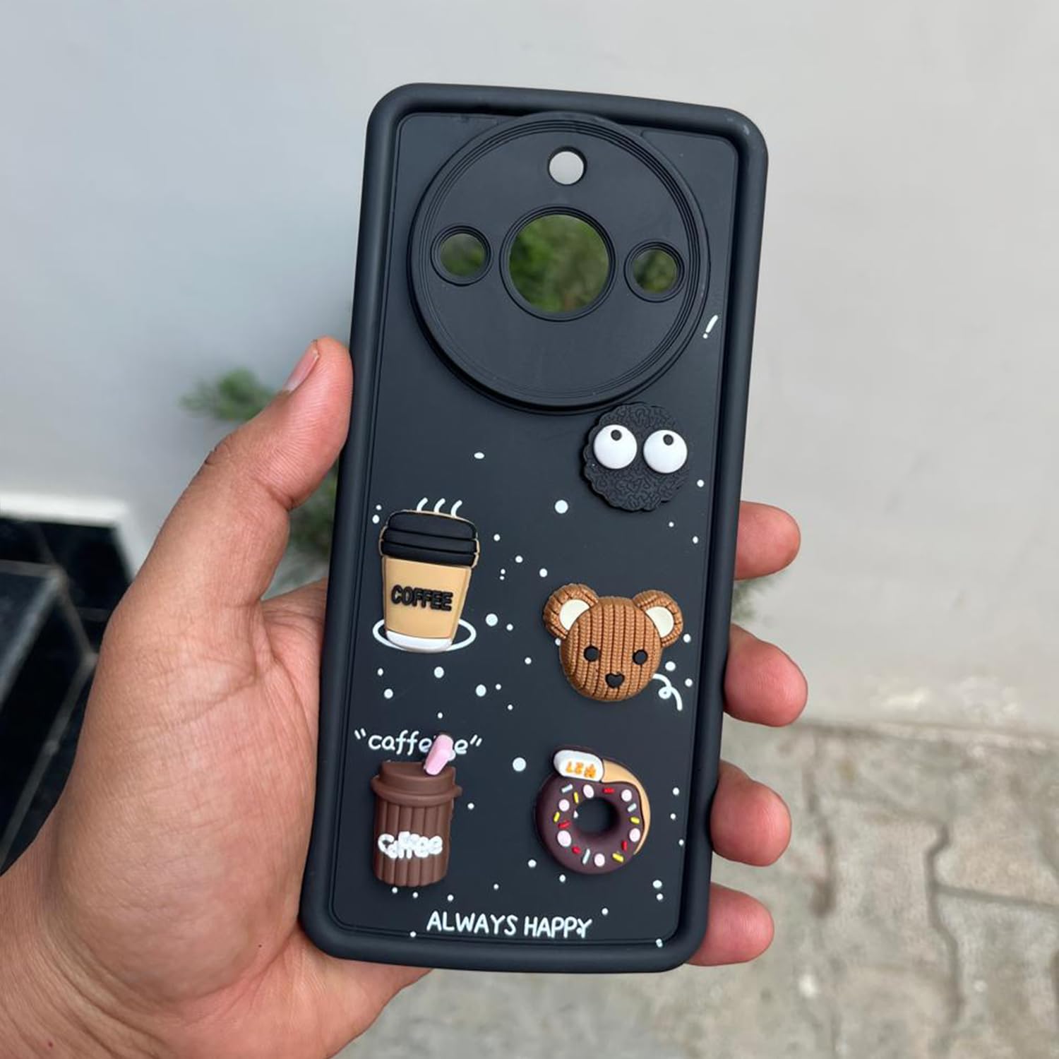 Pikkme Realme 11 Pro / 11 Pro Plus 5G / Narzo 60 Pro 5G Cute Fun Cartoon 3D Bear Coffee Back Cover (Black)