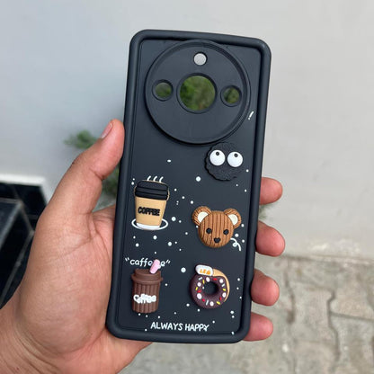 Pikkme Realme 11 Pro / 11 Pro Plus 5G / Narzo 60 Pro 5G Cute Fun Cartoon 3D Bear Coffee Back Cover (Black)