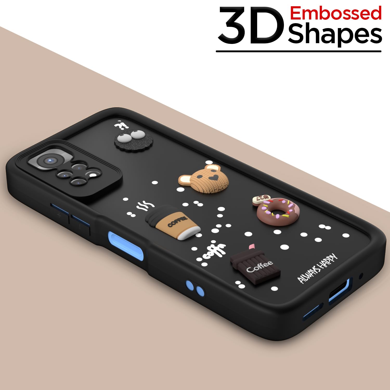 Pikkme Redmi Note 11 / Note 11s Cute Fun Cartoon 3D Bear Coffee Back Cover (Black)