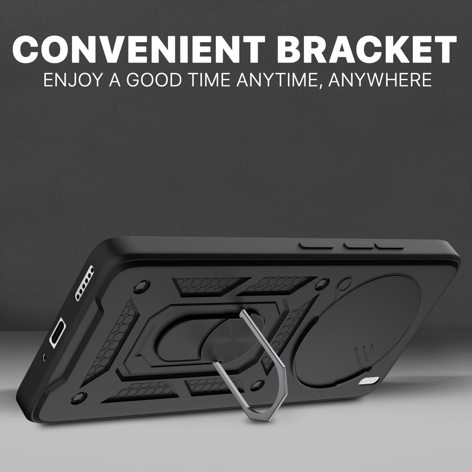 Pikkme Vivo X200 Pro 5G Sliding Camera Shield & Stand D10 Tough Armor Back Cover (Black)