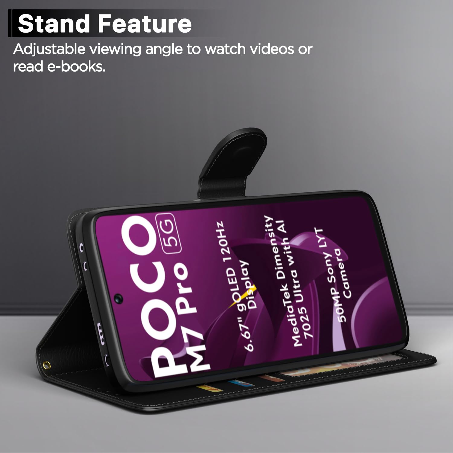 POCO M7 Pro 5G Wallet mobile flip cover in black by Pikkme – photo 3