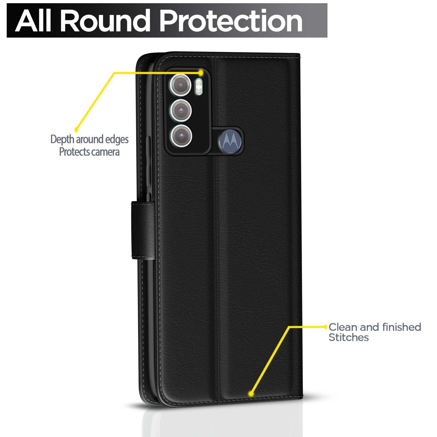Moto G60/G40 Fusion Wallet mobile flip cover in black by Pikkme – photo 4
