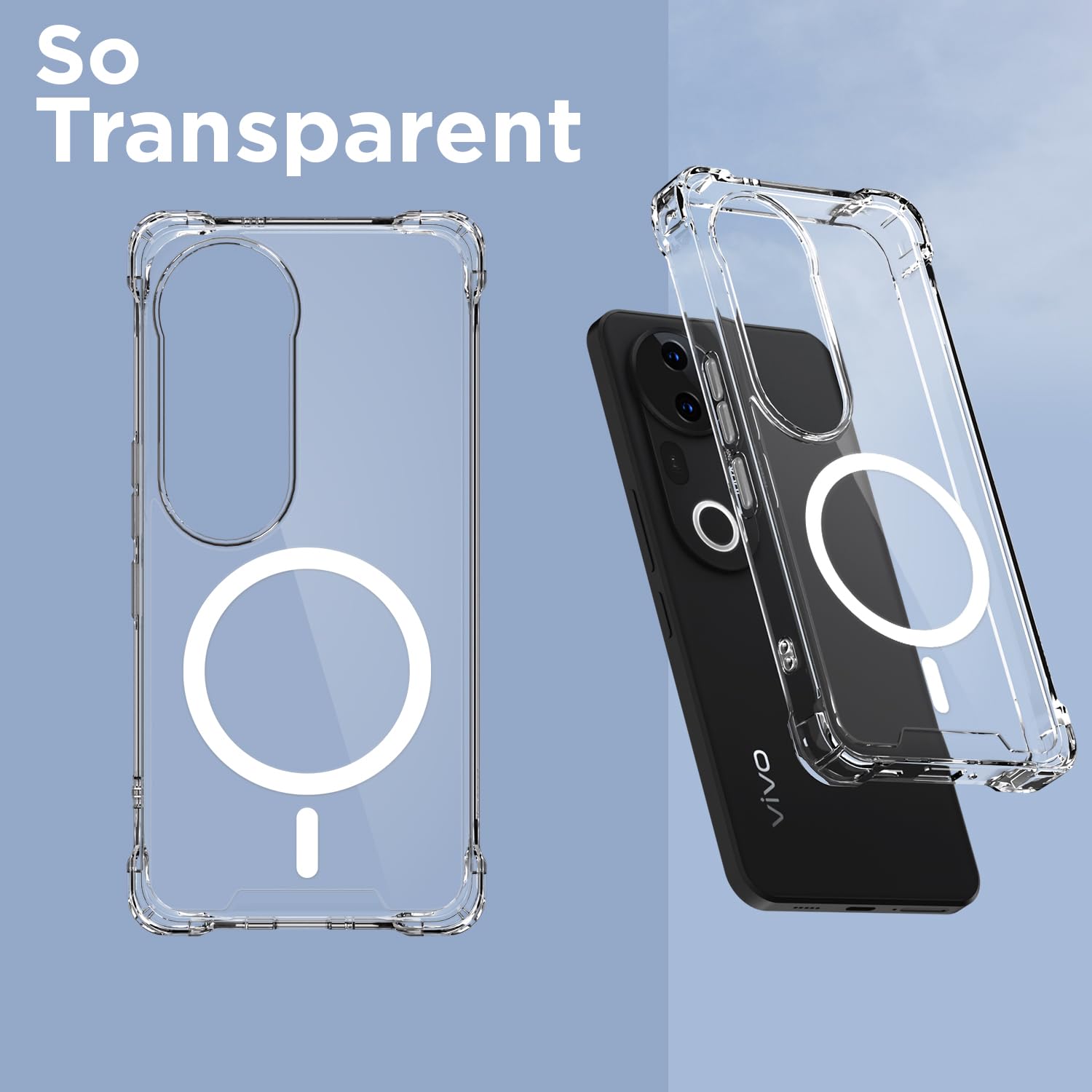 Pikkme Vivo T4 Ultra 5G Mag-Safe Shockproof PC + TPU Back Cover (Transparent)