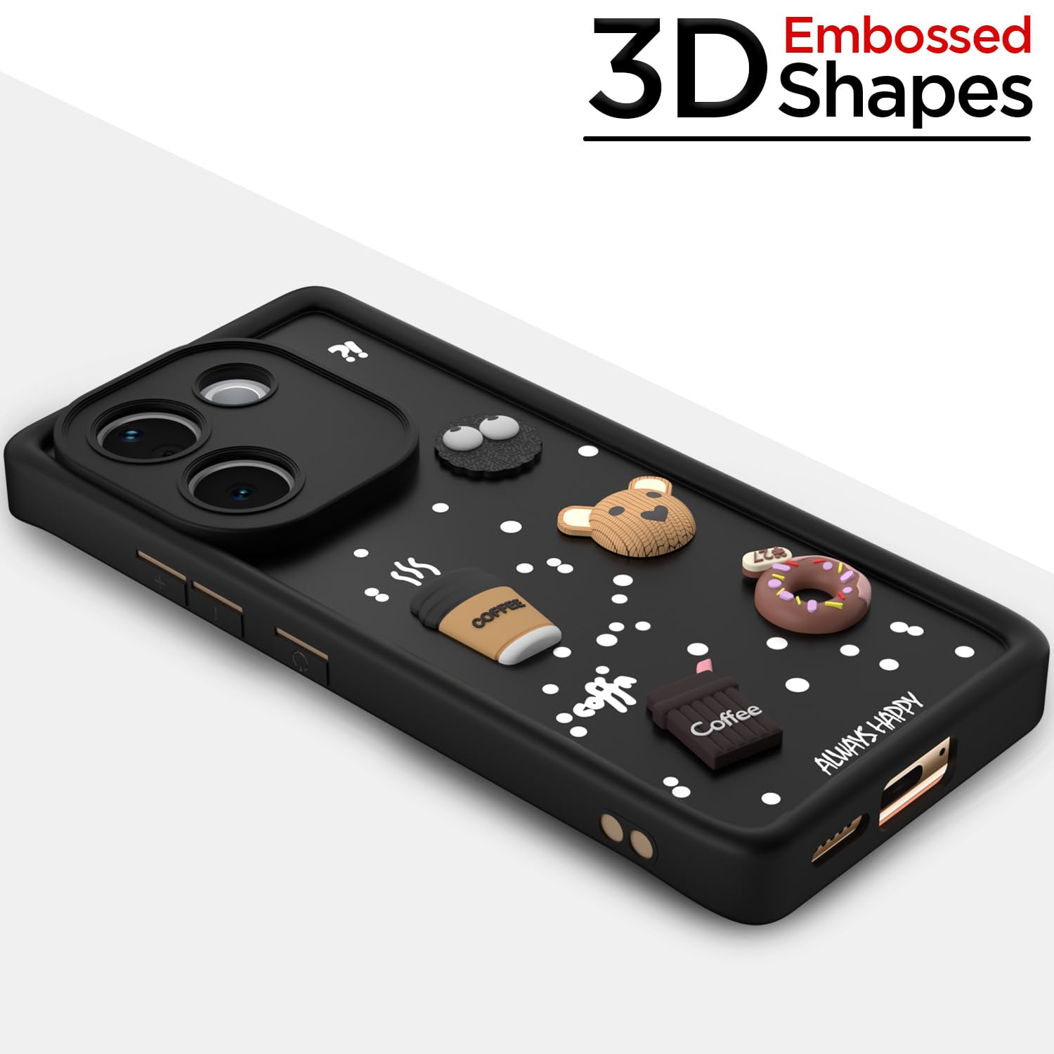 Pikkme Vivo T3 Pro 5G / iQOO Z9s Pro 5G Cute Fun Cartoon 3D Bear Coffee Back Cover (Black)