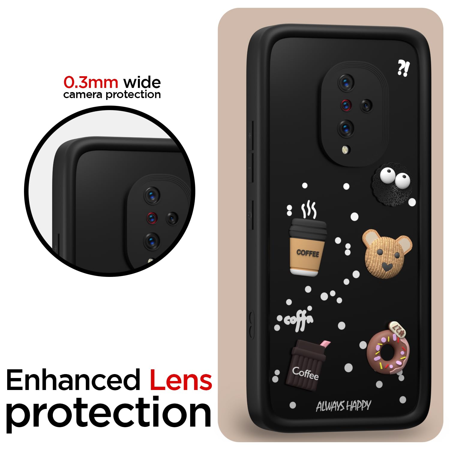 Pikkme Vivo S1 Pro Cute Fun Cartoon 3D Bear Coffee Back Cover (Black)