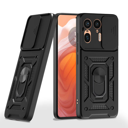 Pikkme Motorola Moto Edge 50 Ultra 5G Sliding Camera Shield & Stand D10 Tough Armor Back Cover (Black)