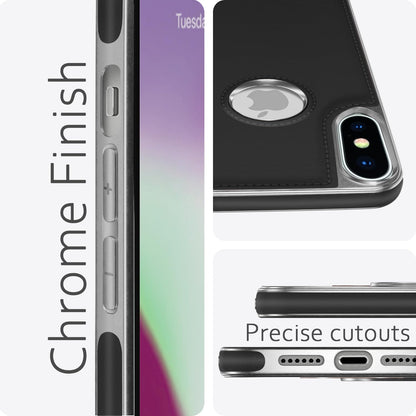 Pikkme iPhone Xs Max Silver Electroplated Chrome Leather Back Cover (Black)
