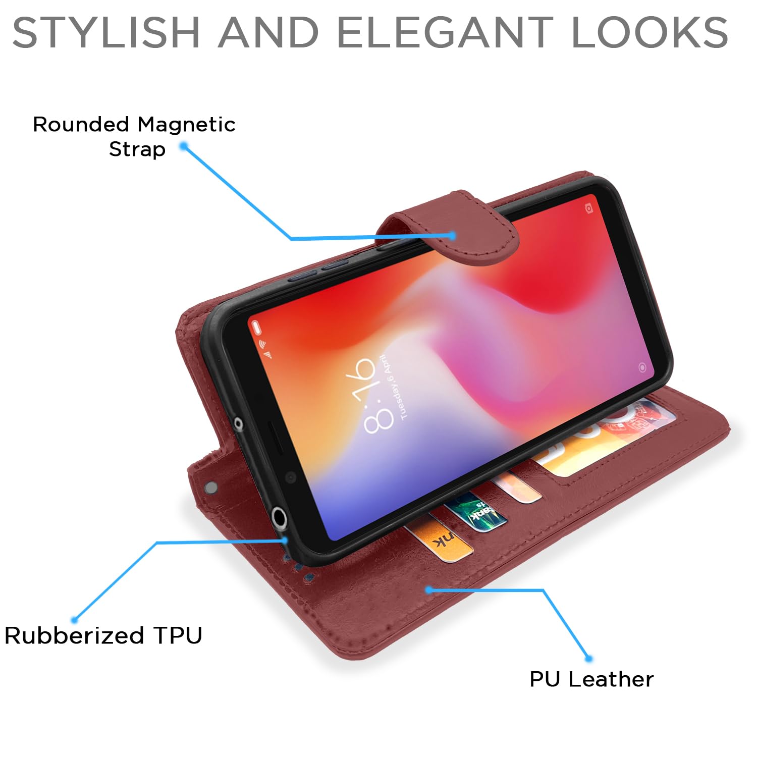 Pikkme Redmi 6A Vintage Flip Cover (Brown)