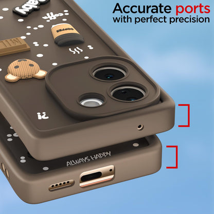 Pikkme Vivo T3 Pro 5G / iQOO Z9s Pro 5G  Cute Fun Cartoon 3D Bear Coffee Back Cover (Brown)