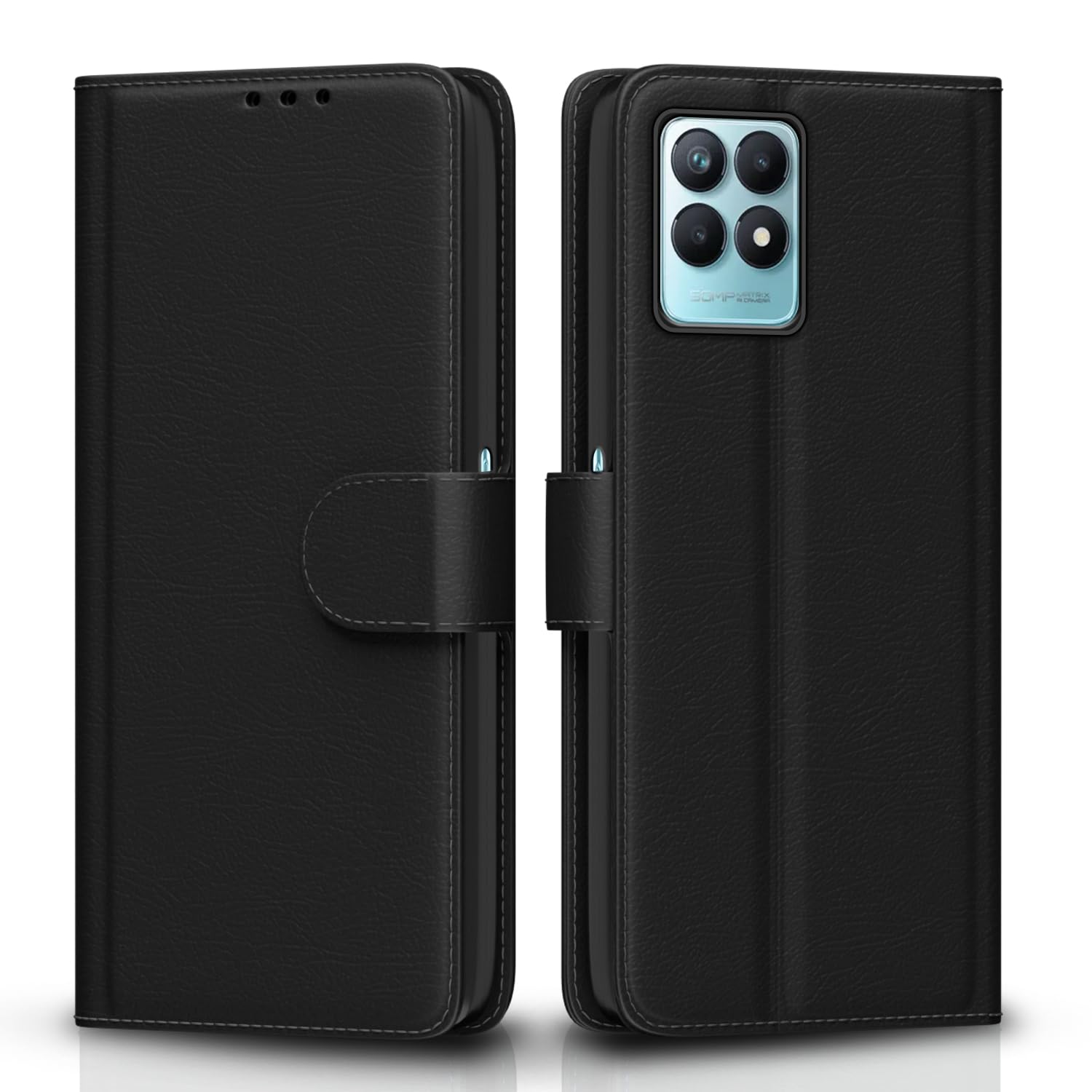 Pikkme black Wallet wallet flip cover for Realme Narzo 50/Oppo K10 5G